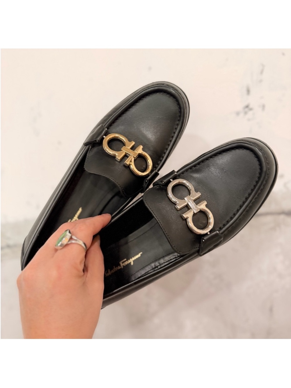 Salvatore Ferragamo Black Leather Gancini Bit Loafers with Mixed Metal Hardware
